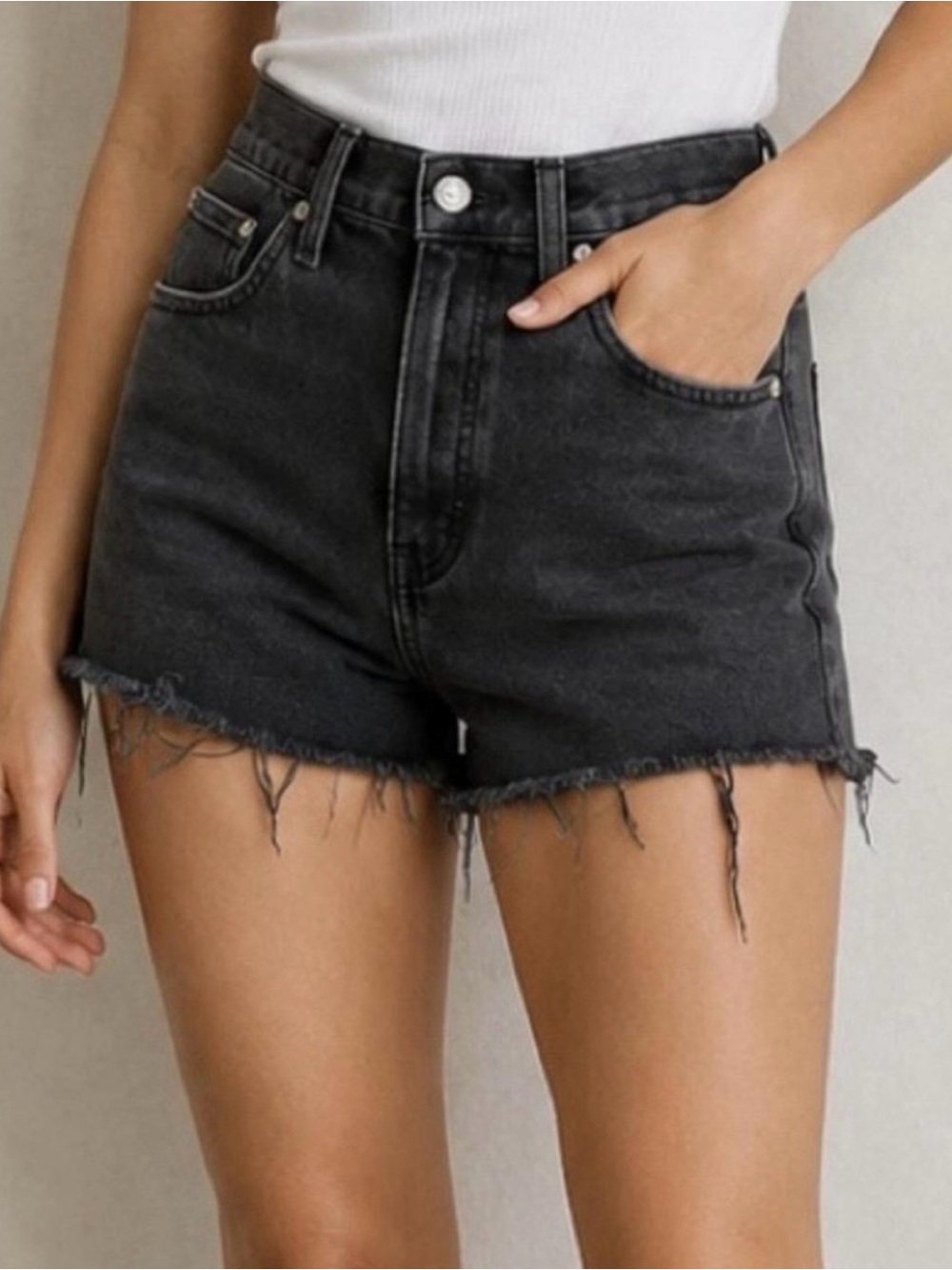 Madewell Black The Perfect Jean Shorts Frayed Hem High-Rise - 26